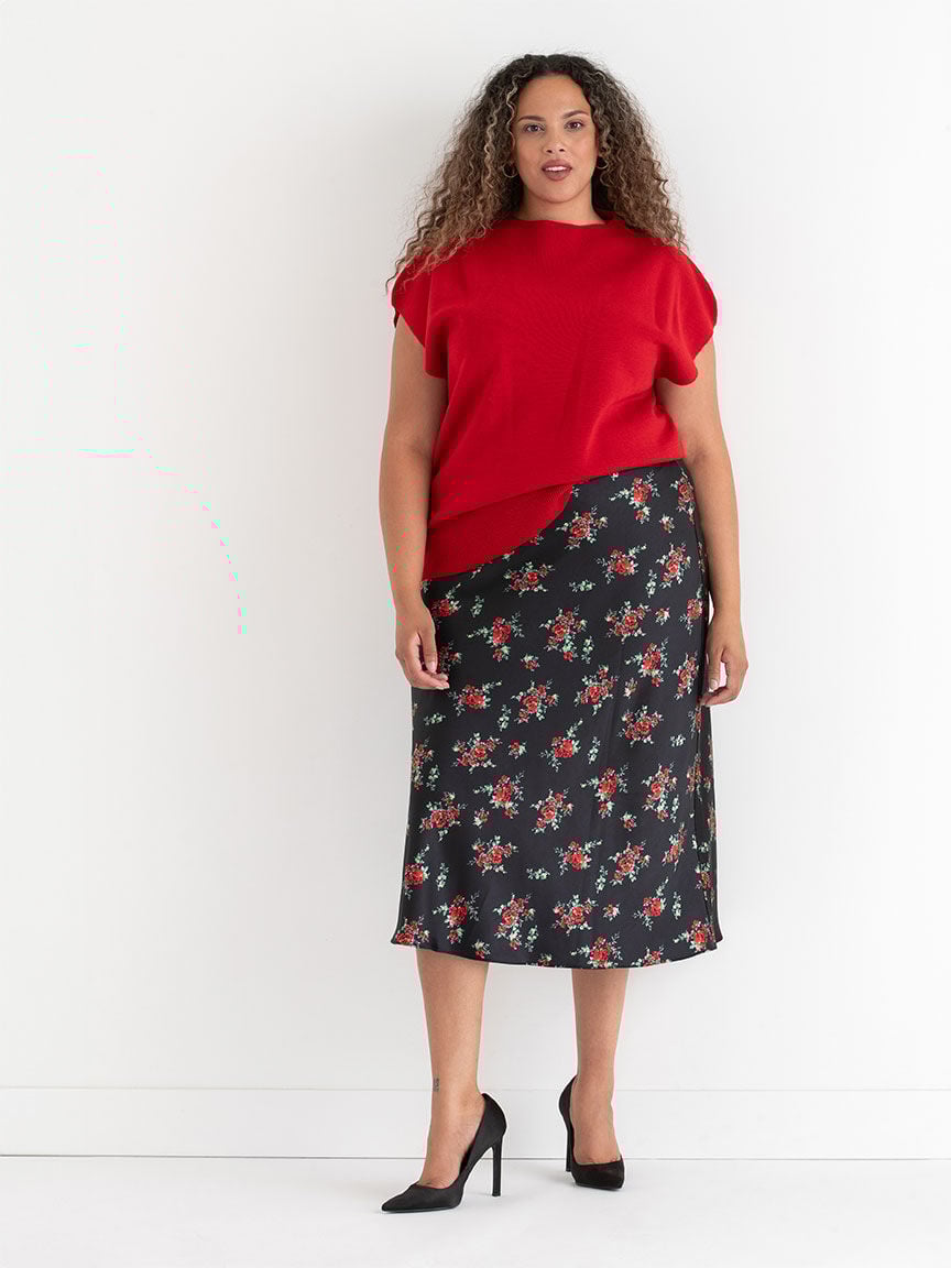 Satin plus size red skirt cheap
