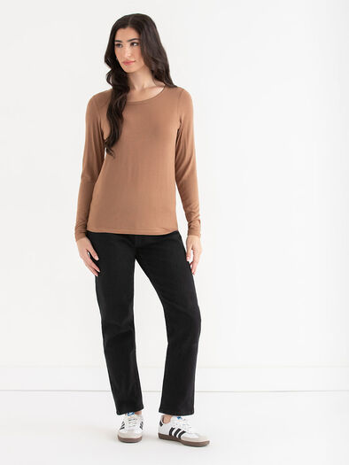 Modal Long Sleeve Scoop Neck Top, Toasted Modal Long Sleeve Scoop Neck Top, Toasted