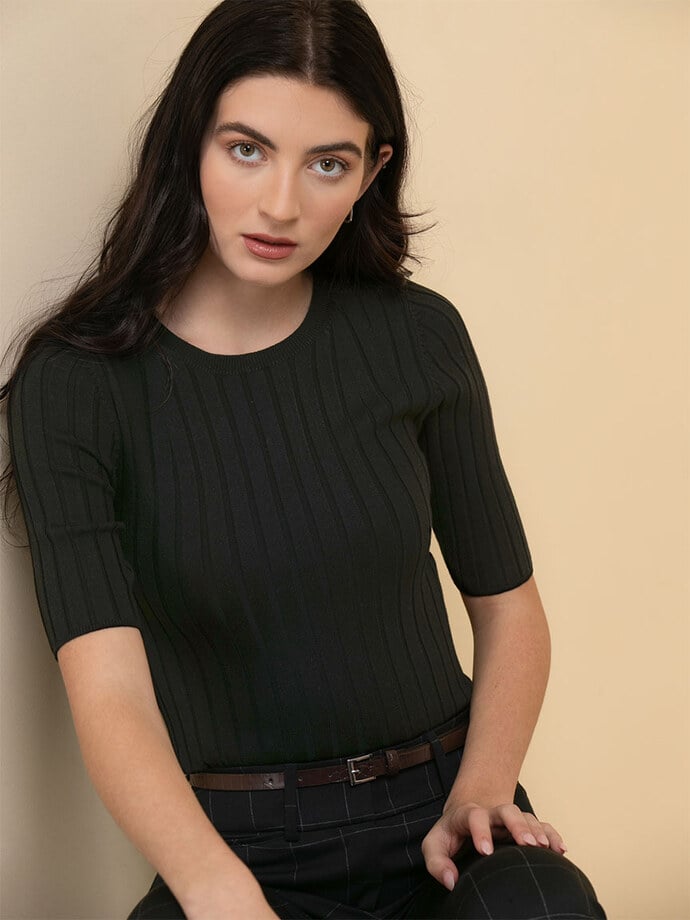 Elbow Sleeve Ribbed Sweater Image 1