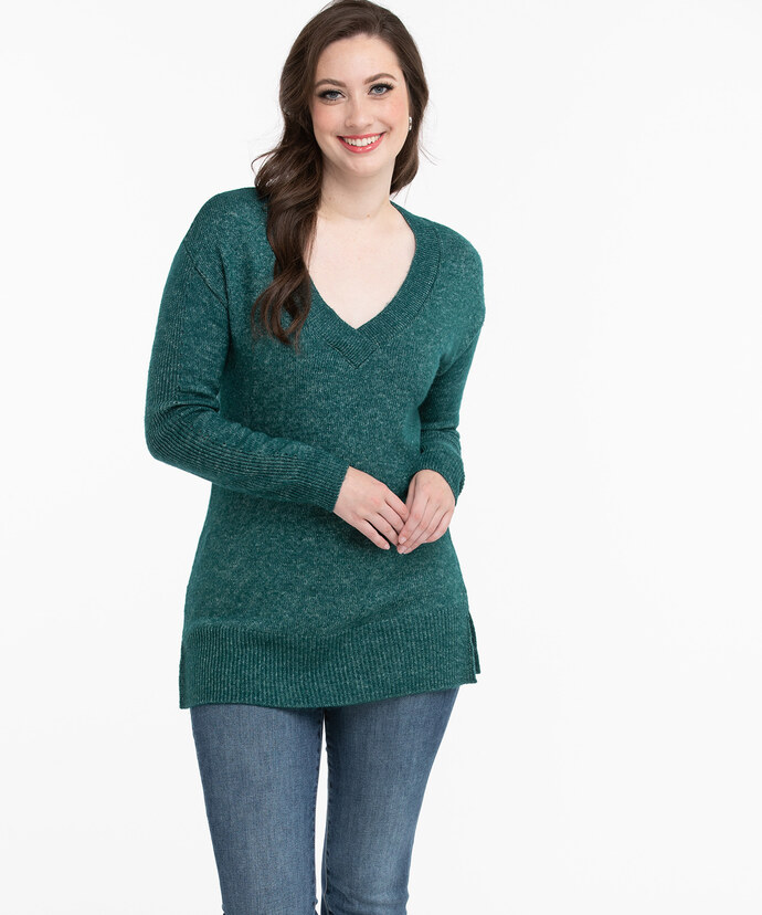 V-Neck Pointelle Sleeve Sweater Image 6