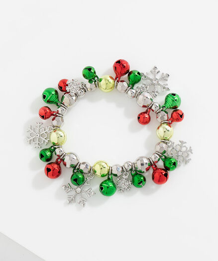 Beaded Jingle Bracelet, Silver/Green/Red
