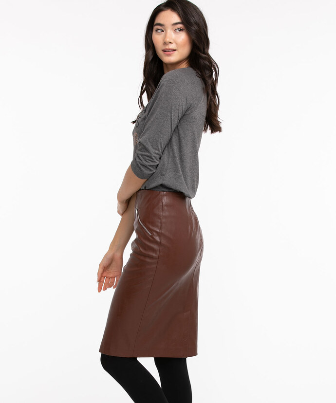 Vegan Leather Pencil Skirt with Zippers Image 5