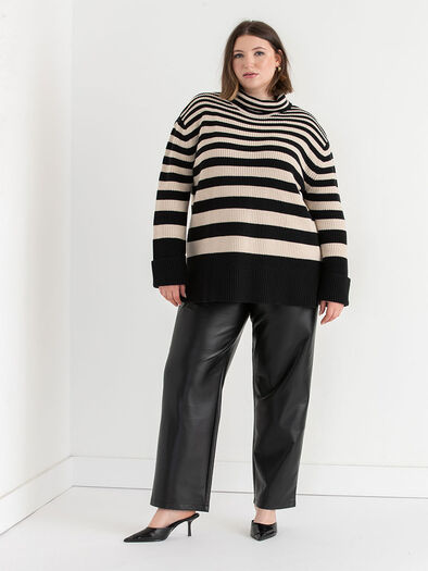 Cowl Neck Tunic Sweater, Black/Pumice Stone Cowl Neck Tunic Sweater, Black/Pumice Stone