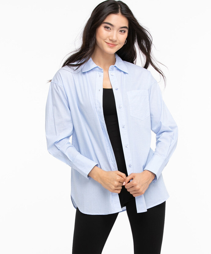 Blue Oversized Long Sleeve Collared Shirt Image 5