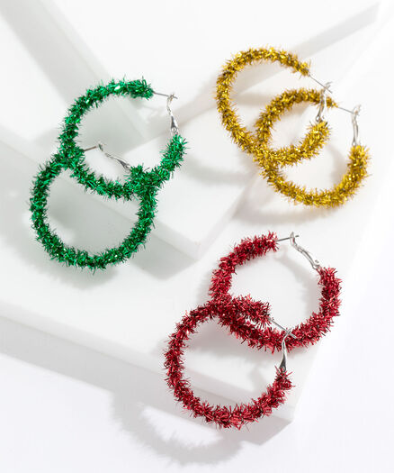 Tinsel Hoop Trio, Green/Gold/Red