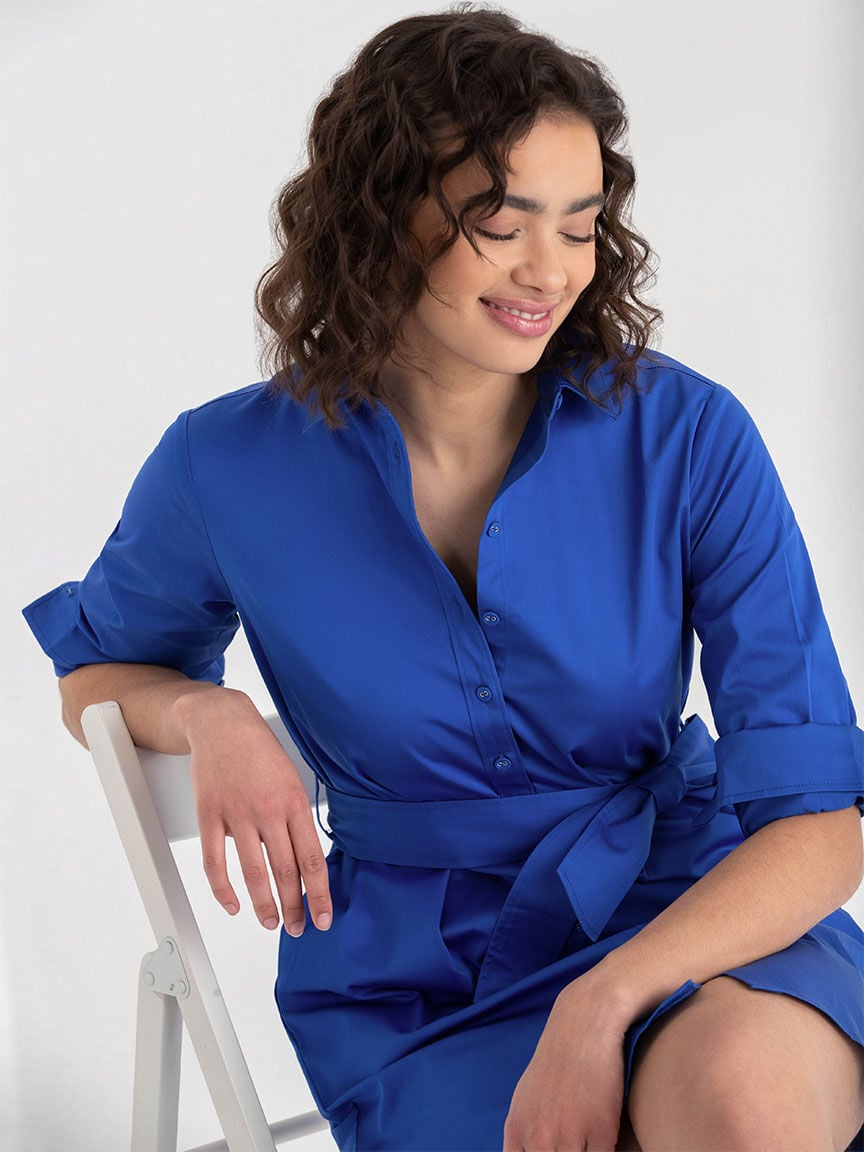 Blue shirt dress with belt shop