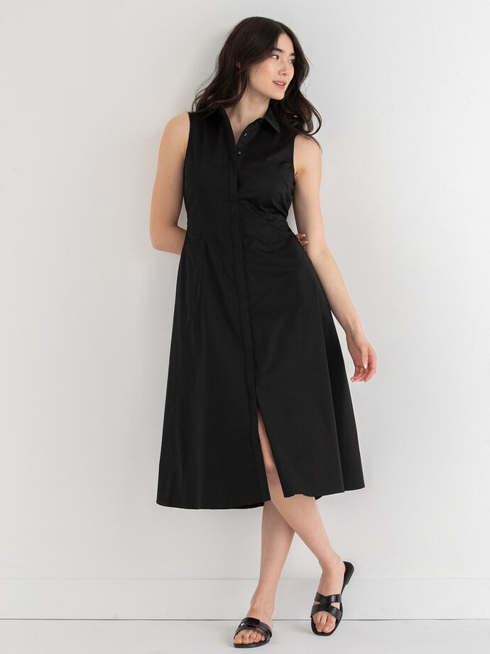 Sleeveless Midi Shirtdress with Back Cutout in Luxe Poplin Image 6