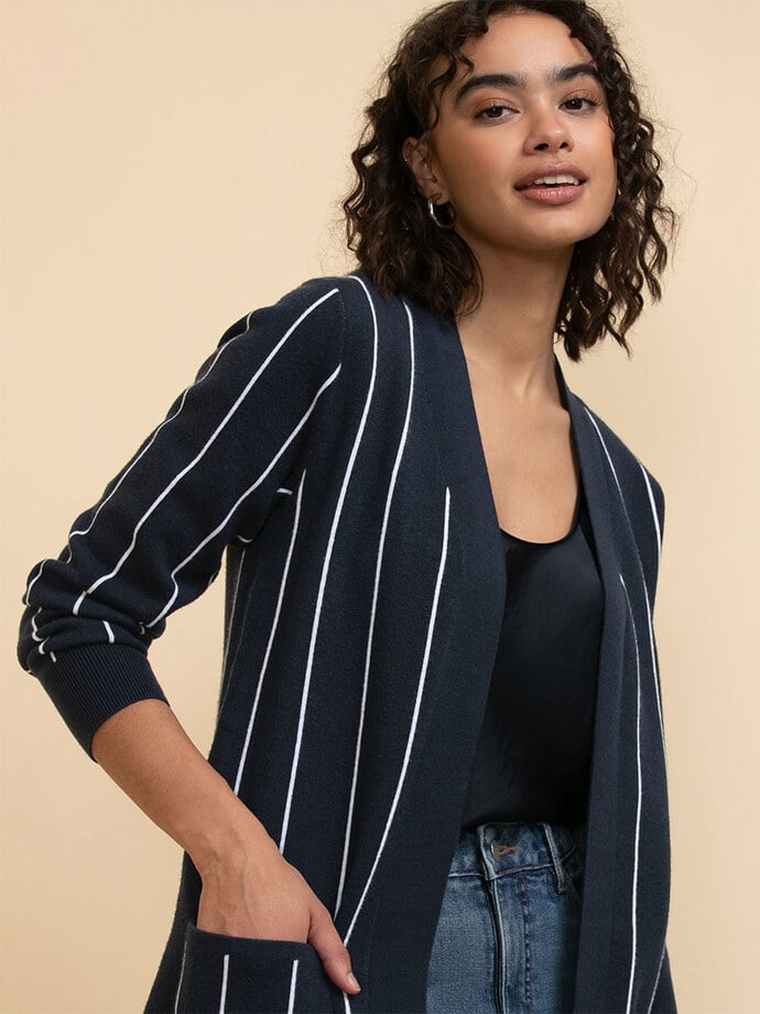 Open Pinstriped Cardigan Image 2