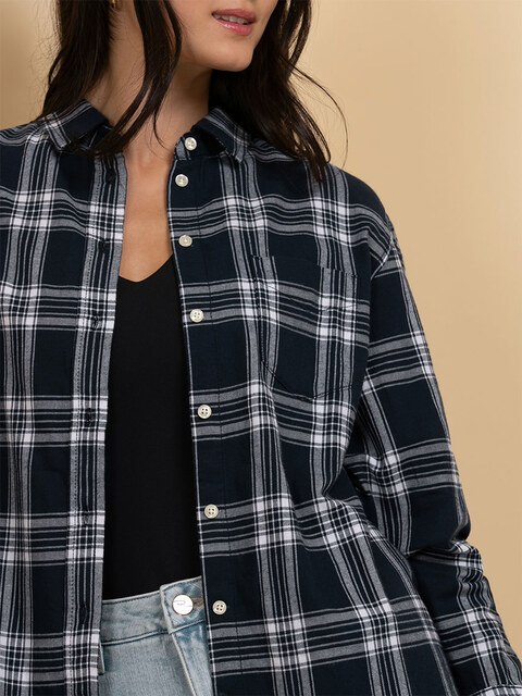Relaxed Fit Long Sleeve Plaid Shirt