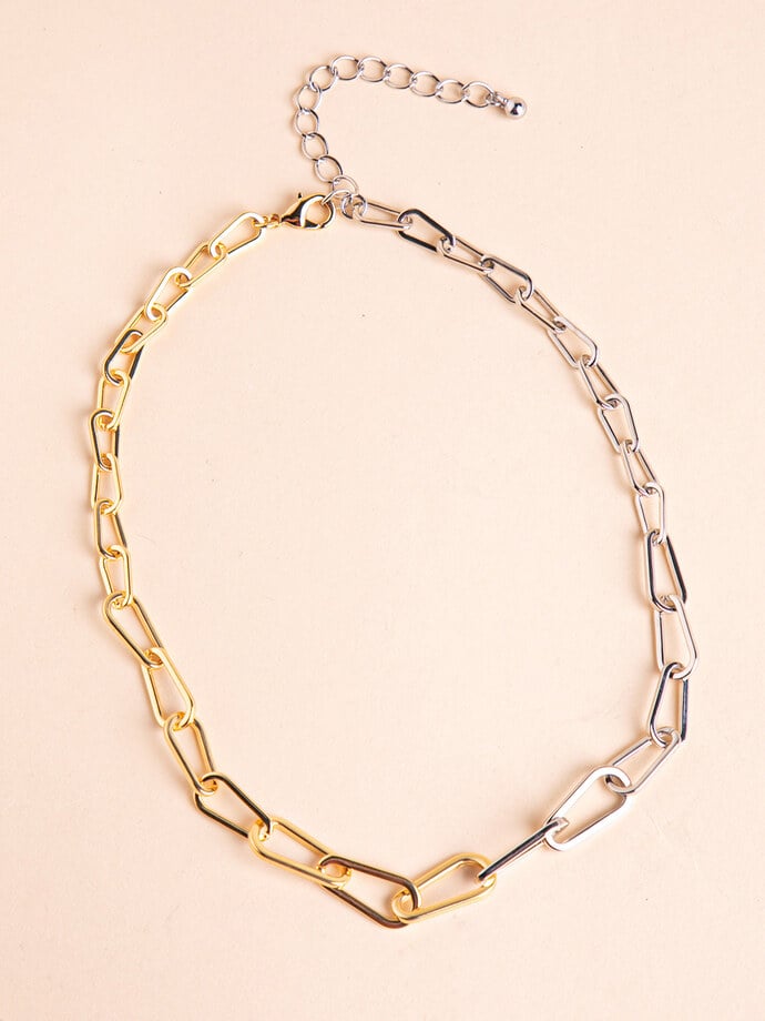 Silver and Gold Chain-Link Necklace Image 1