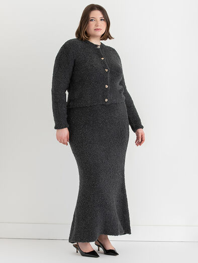 Boucle Button Up Cardigan, Dark Heather Grey Boucle Button Up Cardigan, Dark Heather Grey