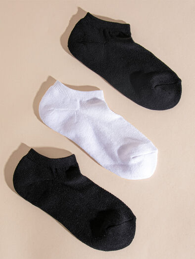 3-Pack Basic Ankle Socks, Black/White