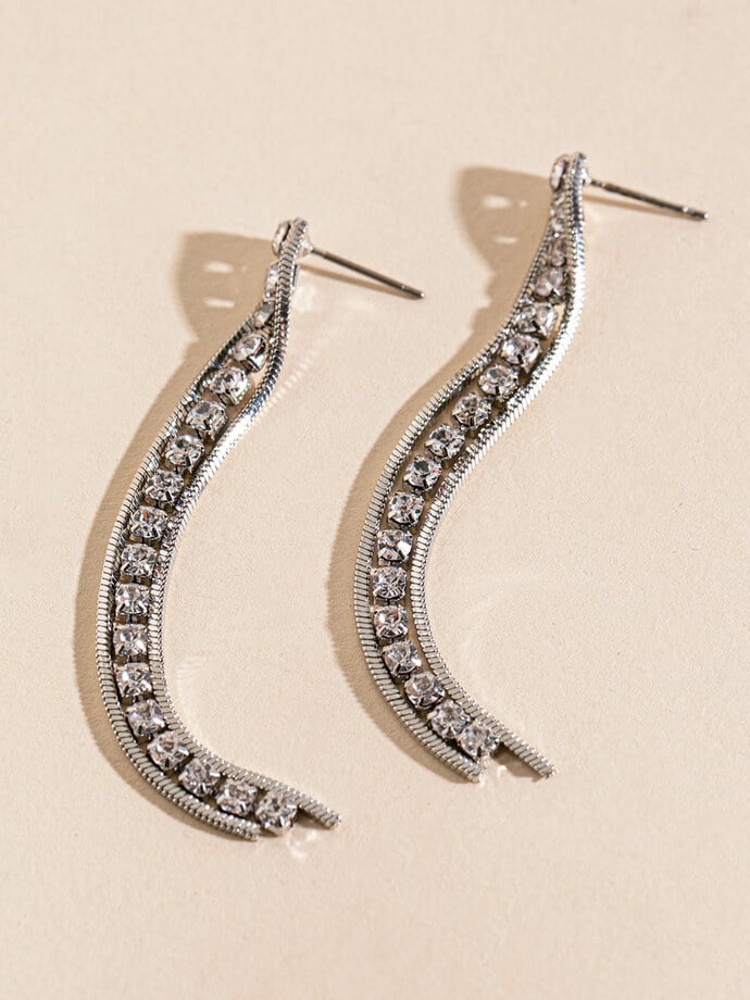 Silver Snake-Chain Earrings with Crystals Image 2