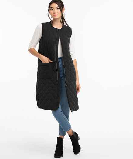 Quilted Zip Front Vest, Black Quilted Zip Front Vest, Black
