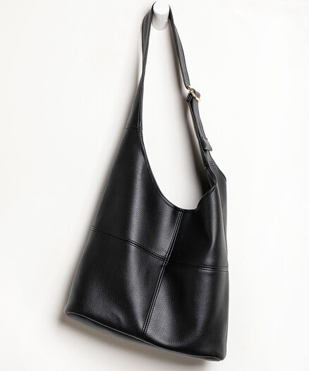 Slouchy Faux Leather Tote Bag, Black