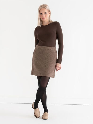 Ribbed Crew Neck Pullover, Coffee Bean Ribbed Crew Neck Pullover, Coffee Bean