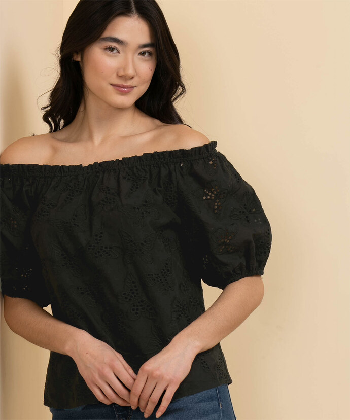 On/Off Shoulder Blouse with Puffed Sleeves Image 4