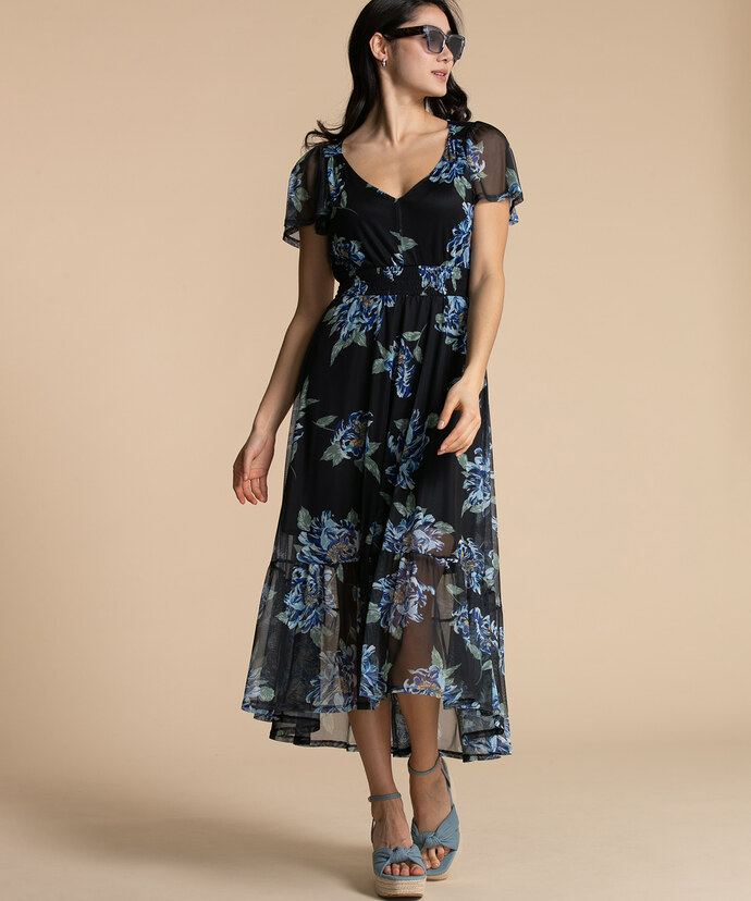 Smocked Waist Flowy Dress with Flutter Sleeves Image 2