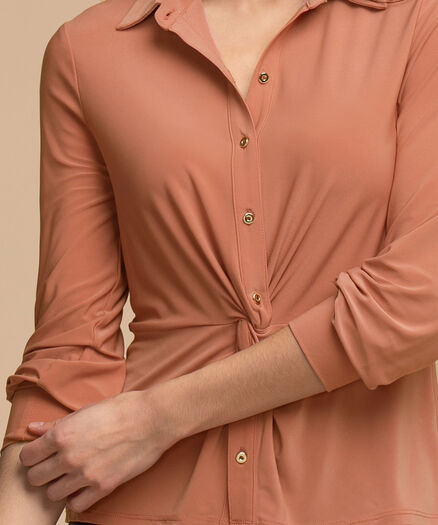 Luxology Twist Front Collared Shirt, Clay