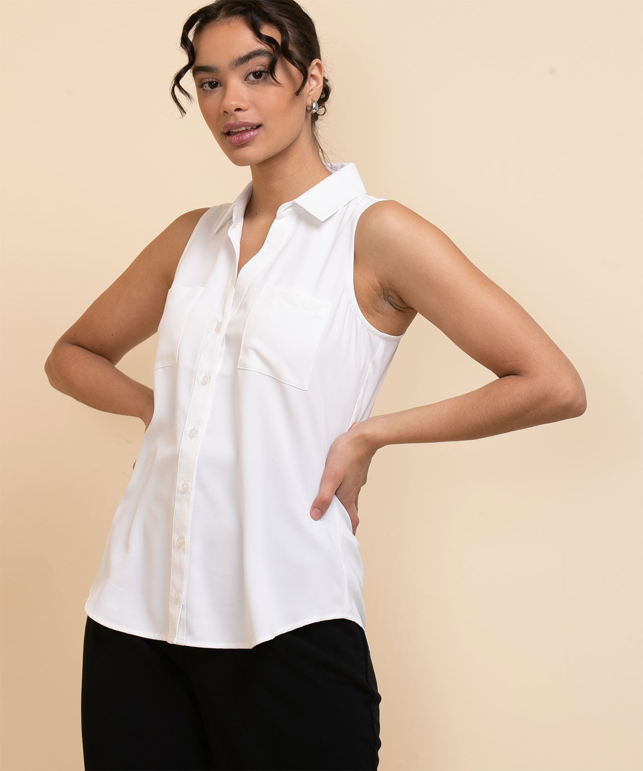 Sleeveless collared shirt womens online