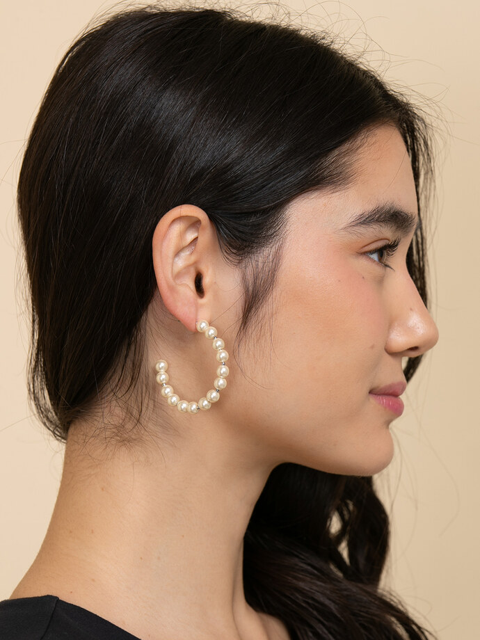 Glass Pearl Hoop Earrings Image 2