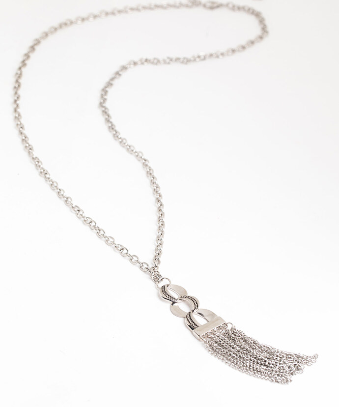 Silver Tassel Chain Link Necklace Image 2