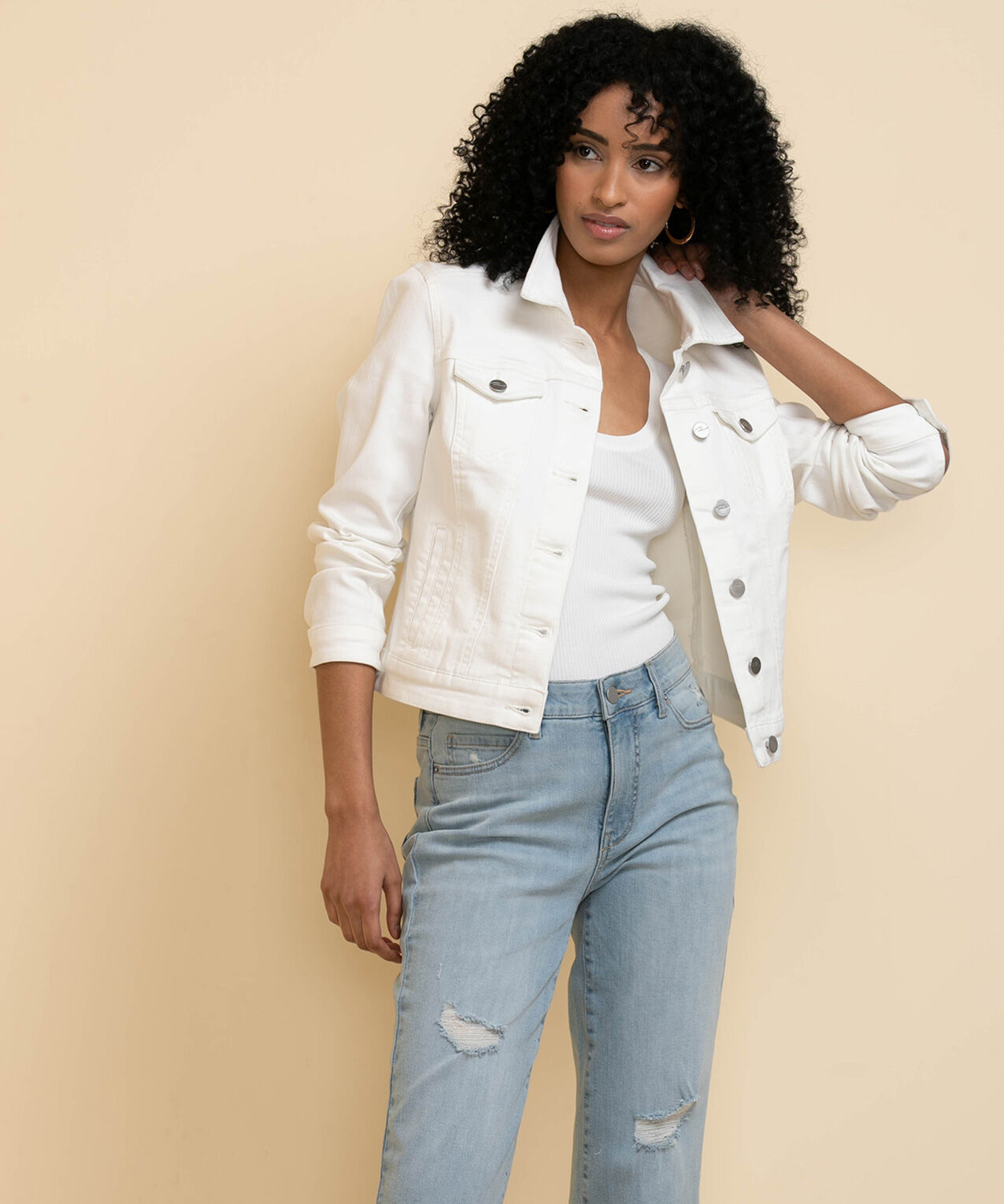 Denim white jacket best sale women