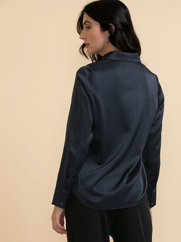 Satin Long Sleeve Button-Up Image 5