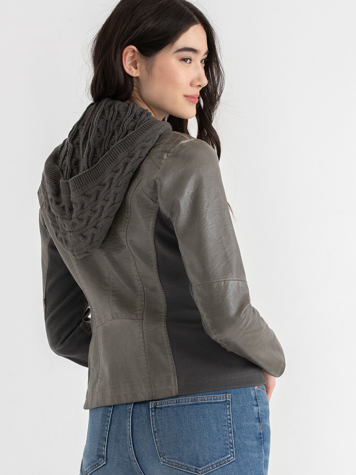 Hooded Faux Leather Jacket Rickis