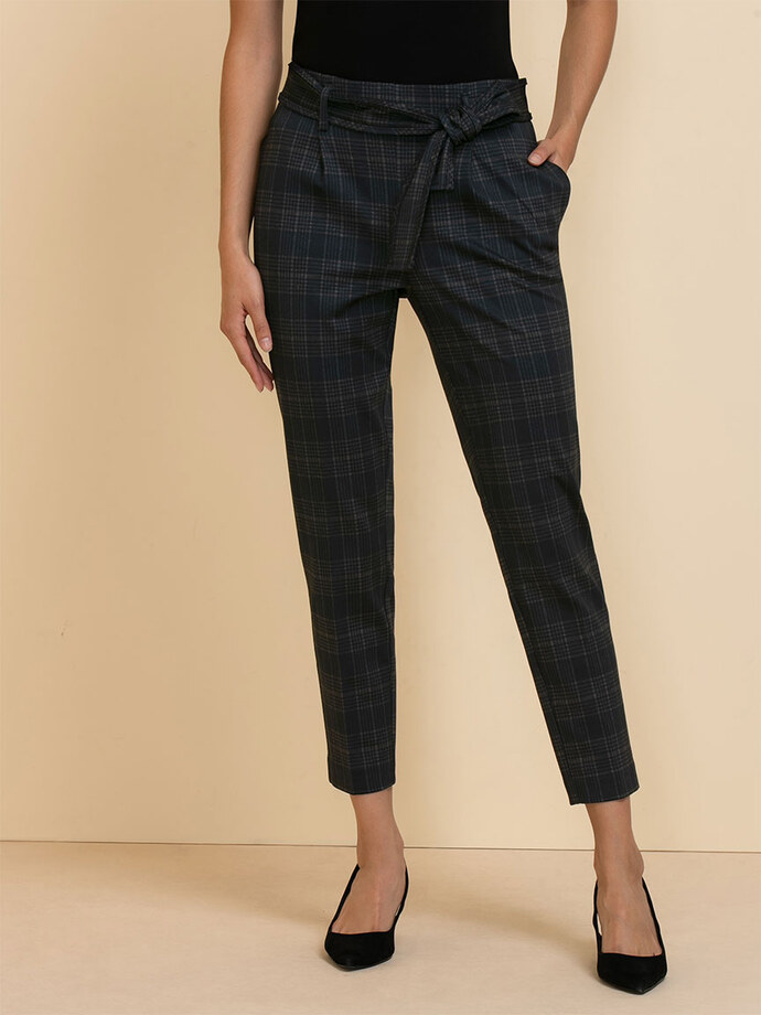 Plaid Tie Front Pant in Ponte Image 5