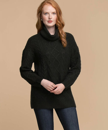 Femme By Design Cable Knit Cowl Neck Sweater, Black