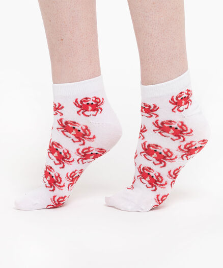 Crab Ankle Socks, White/Red Crabs