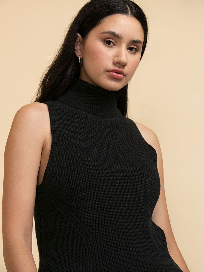 Black sleeveless roll neck top cheap