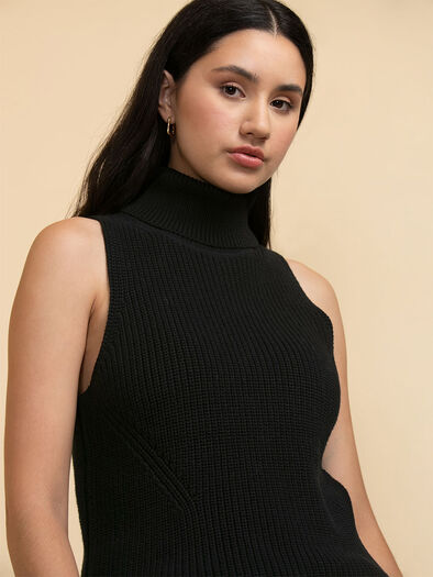 Sleeveless Turtleneck Sweater, Black