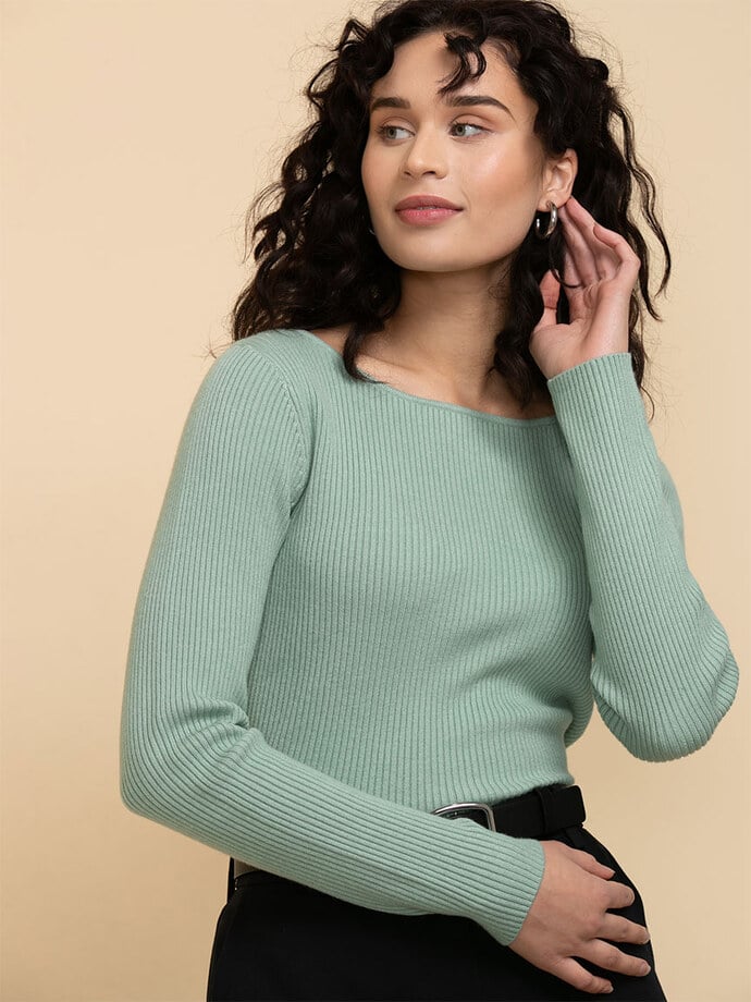 Ribbed Boat Neck Sweater Image 1