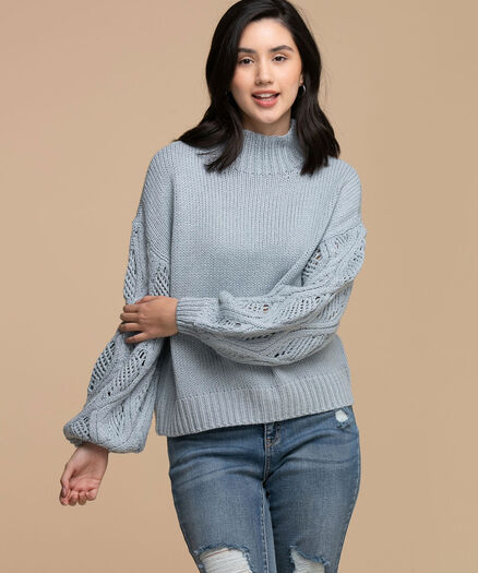 Femme By Design Mock Neck Cable Sleeve Sweater, Blue Fog