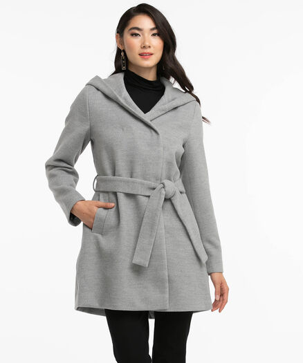 Hooded Wrap Coat, Grey Melange