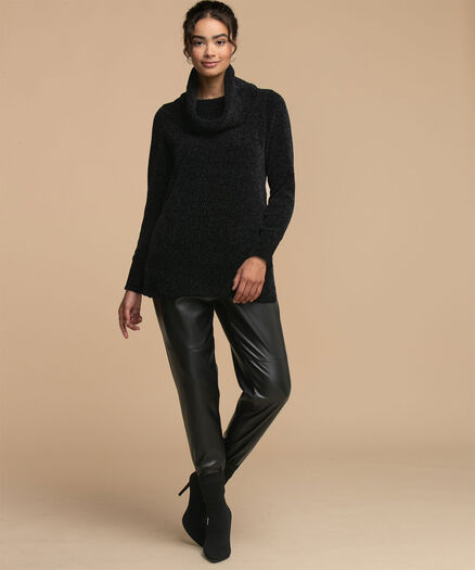 Chenille Cowl Neck Tunic Sweater, Black