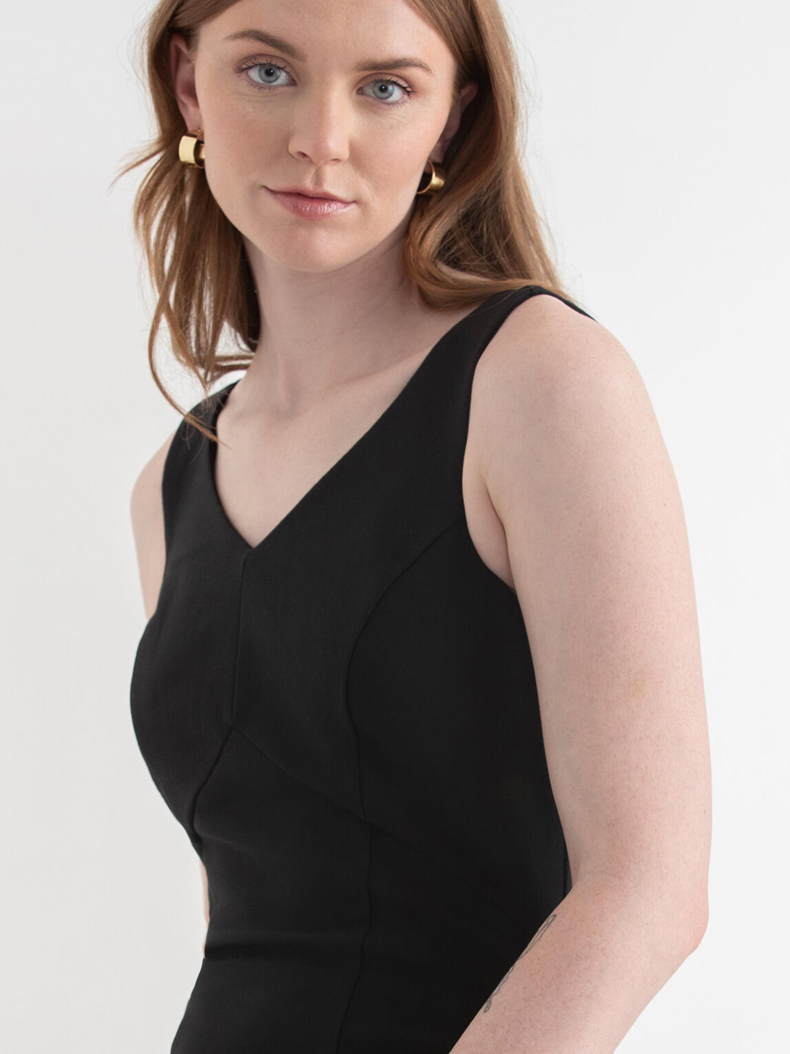 Virgo Sleeveless V-Neck Dress in Luxe Ponte | Rickis