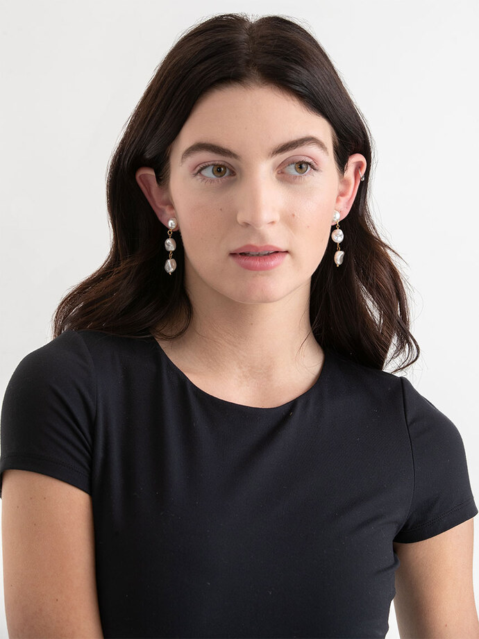 Triple Pearl Drop Earrings Image 2