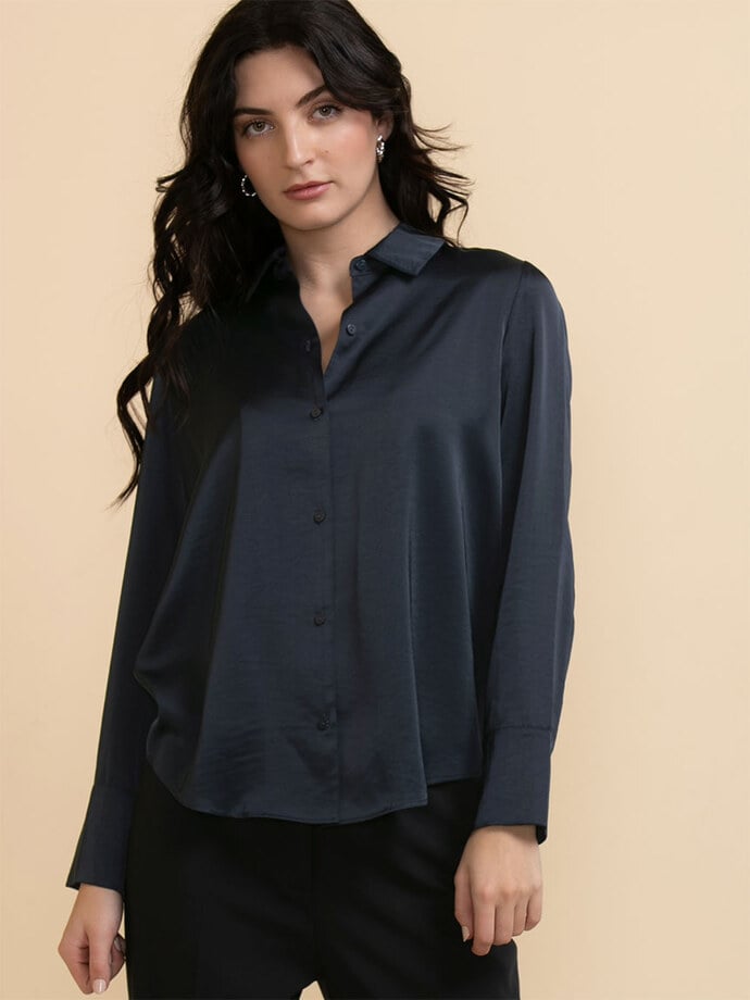 Satin Long Sleeve Button-Up Image 4