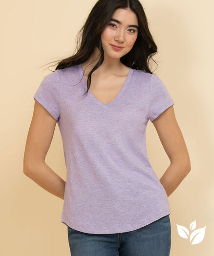 V-Neck Tee Shirt with Shirt Tail, Heather Orchid Hush
