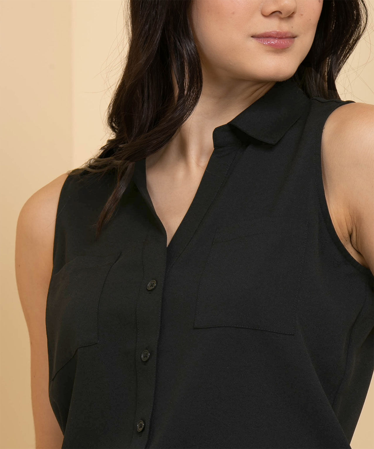 Black sleeveless collared shirt discount