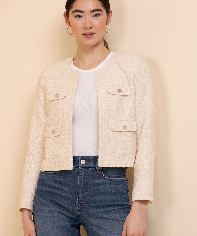 Open Front Cropped Boucle Blazer Image 3