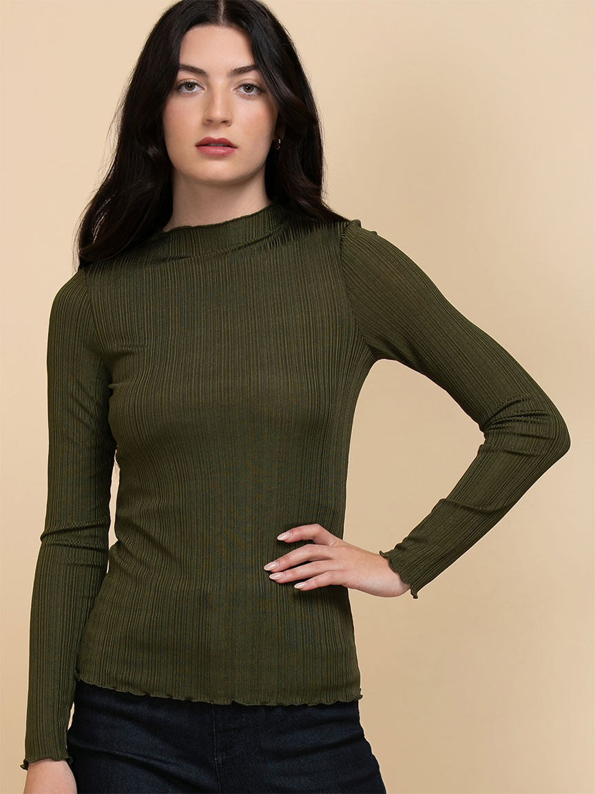 Lettuce Trim Mock Neck Top Rickis