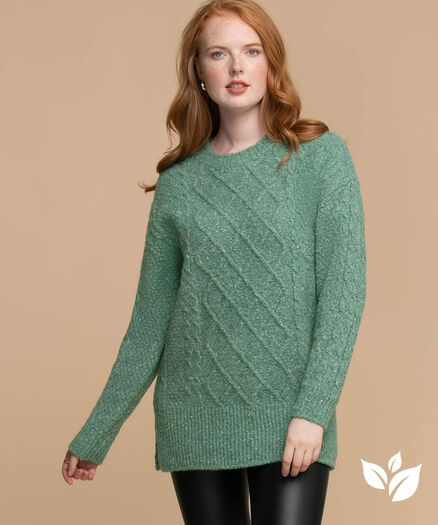 Eco-Friendly Cable Knit Tunic Sweater, Deep Sea