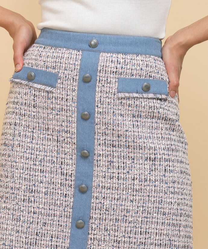 Tweed Mini Skirt with Denim Trim Image 5