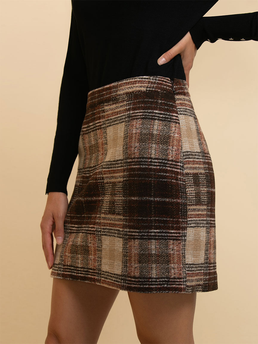 Brown plaid top short skirt