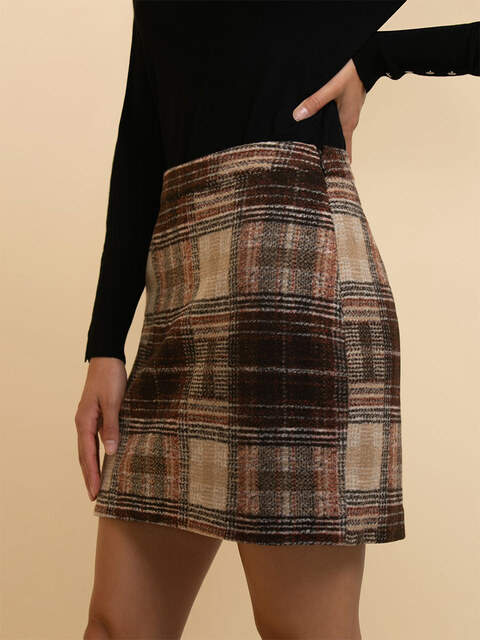 Brushed Plaid Mini Skirt