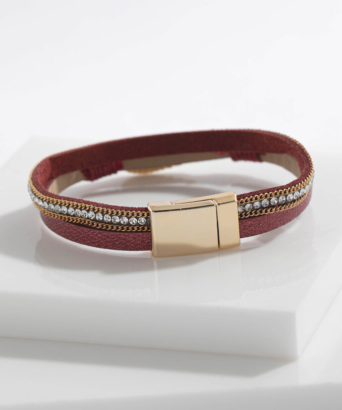 Glittering Red Snap Bracelet with Wing Detail Image 3